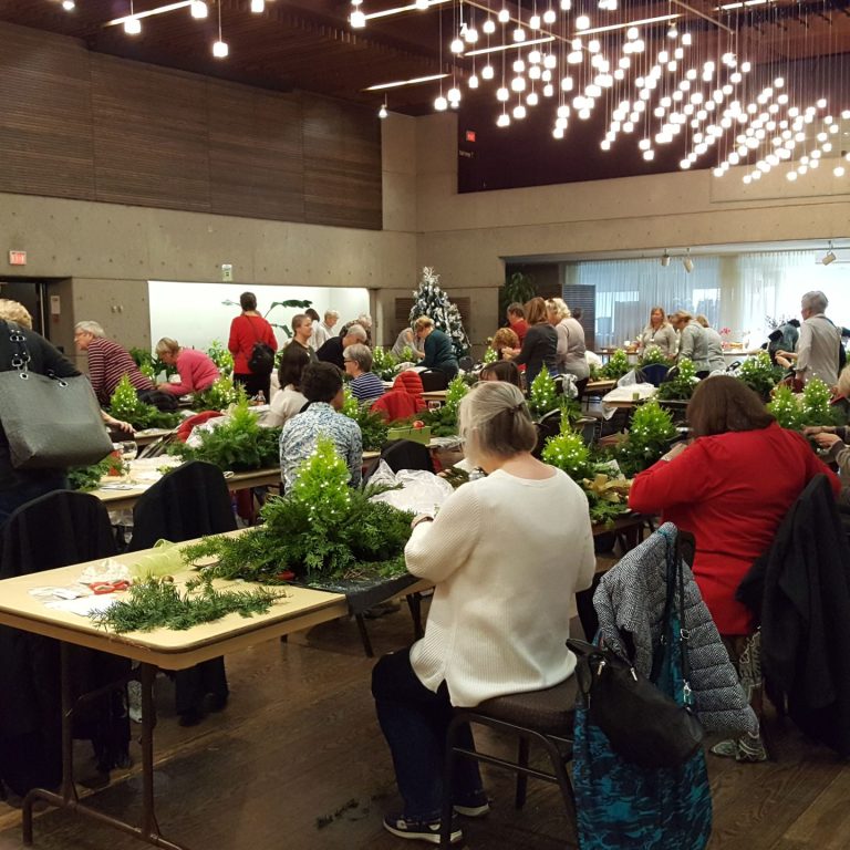 evergreen arrangement workshop in the Atrium