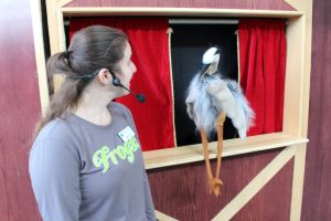 20180126 Frogs Exhibit Program Puppet Show Heron McQuesten Theatre Puppet show with a heron puppet