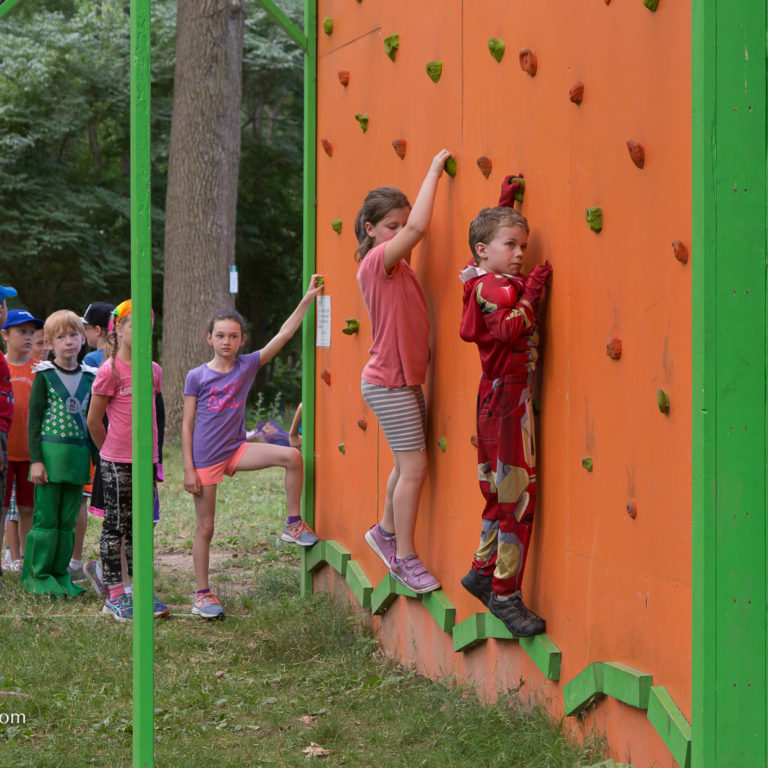 Children on Low Ropes Climbing Wall