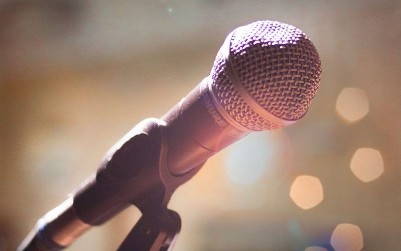 micro[hone-stock-image Microphone backlit with bright light