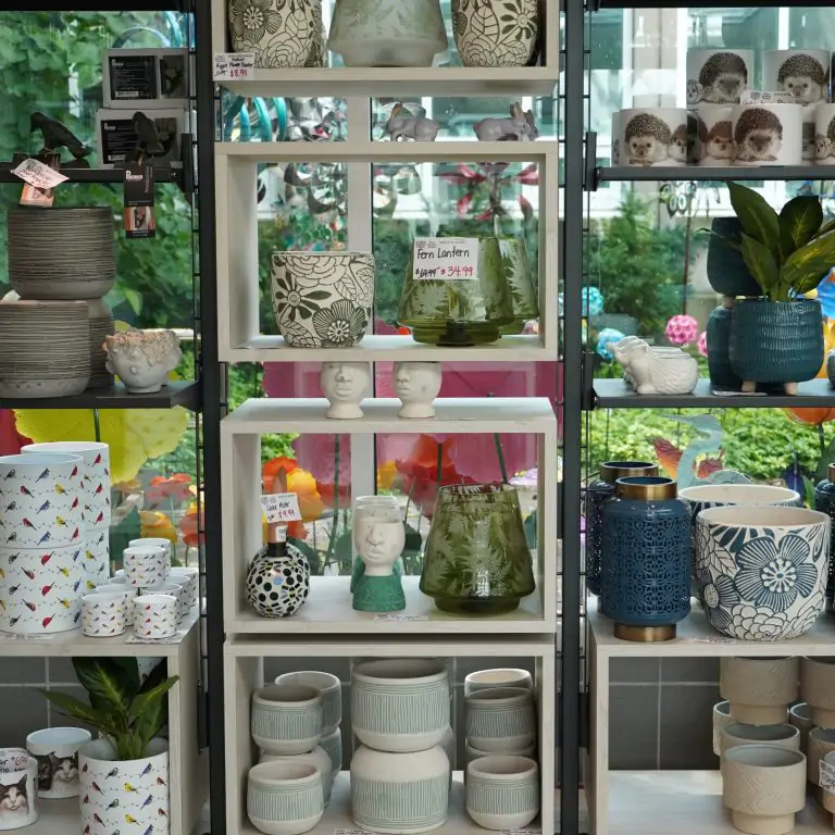 wall of decorative plant pots