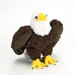 Small bald eagle stuffed animal with large cardboard tag