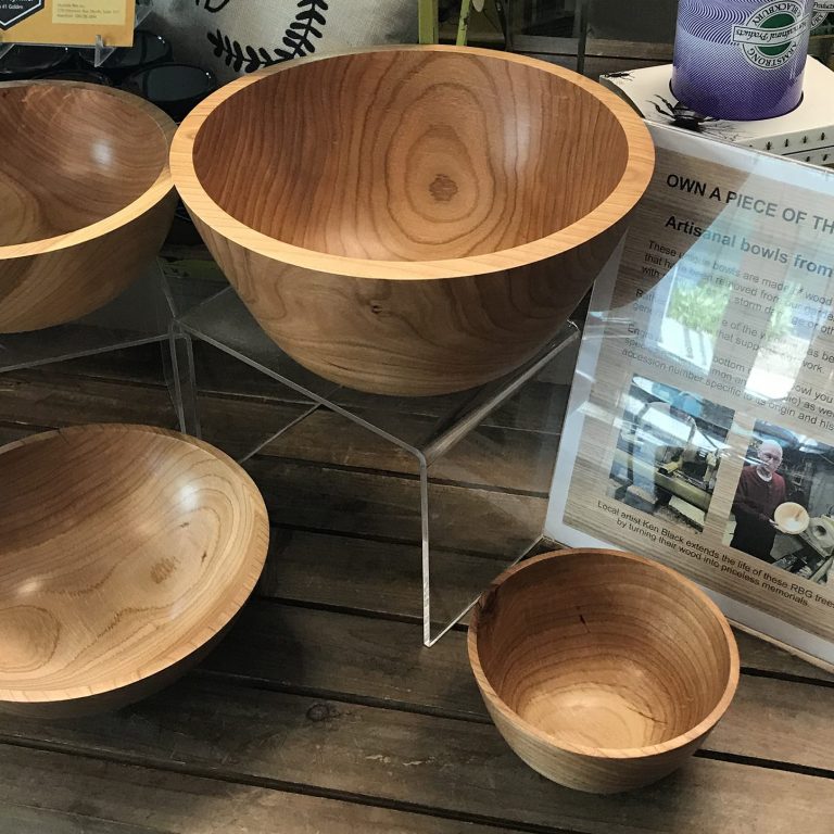 Finished bowls ready for purchase in the gift shop. Image by Jon Peter.