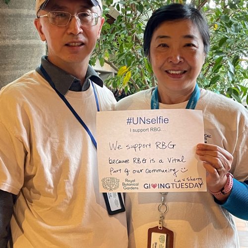 GT - vital part of community Couple holding up a paper sign that reads: "We support RBG because RBG is a vital part of our community"