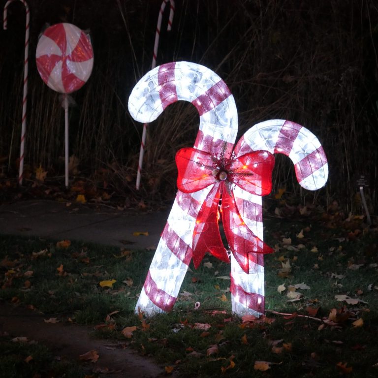 festive candy cane décor with lights