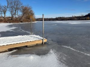 Frozen over bay at Princess Point just past the dock