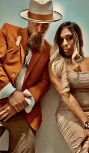 duo in vintage-inspired suit and dress 