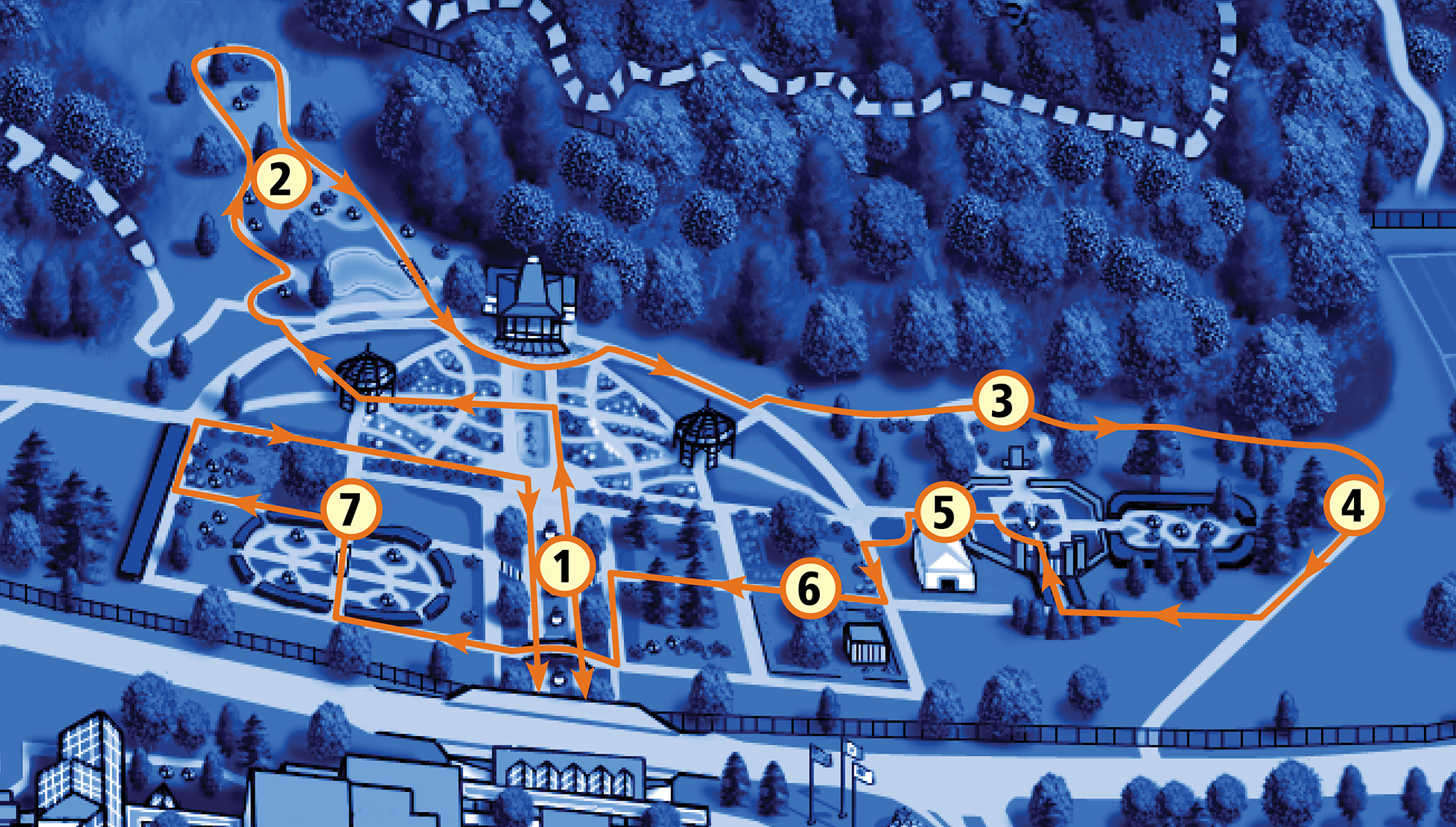Map of Winter Wonders route through Hendrie Park with 7 stations