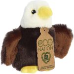 Small bald eagle stuffed animal with large cardboard tag