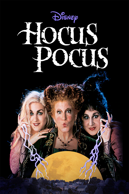 Movie poster for Disney's Hocus Pocus, featuring three witches